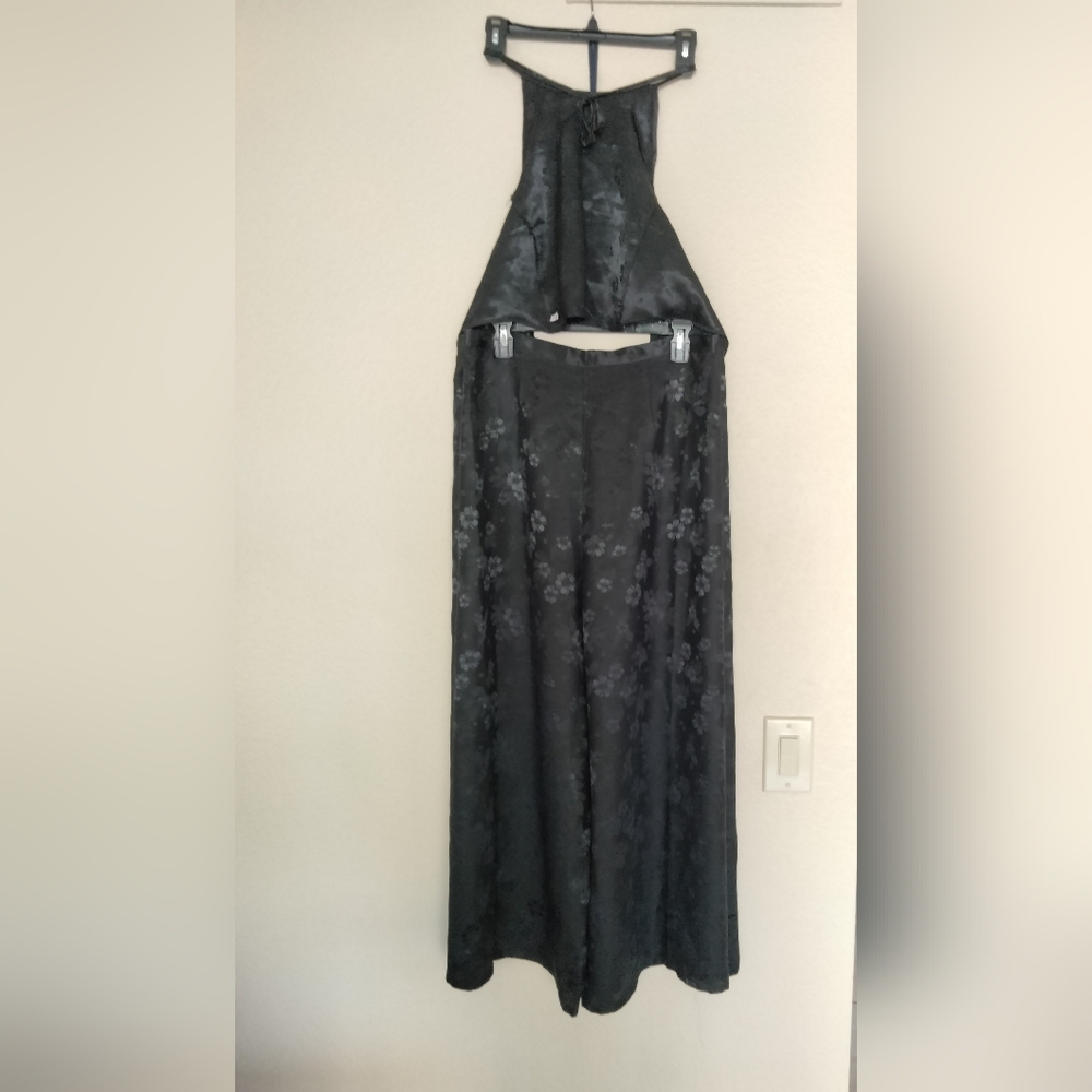 Women's 2 Piece Suit Set Black Halter Neck Top & Pants Wrap